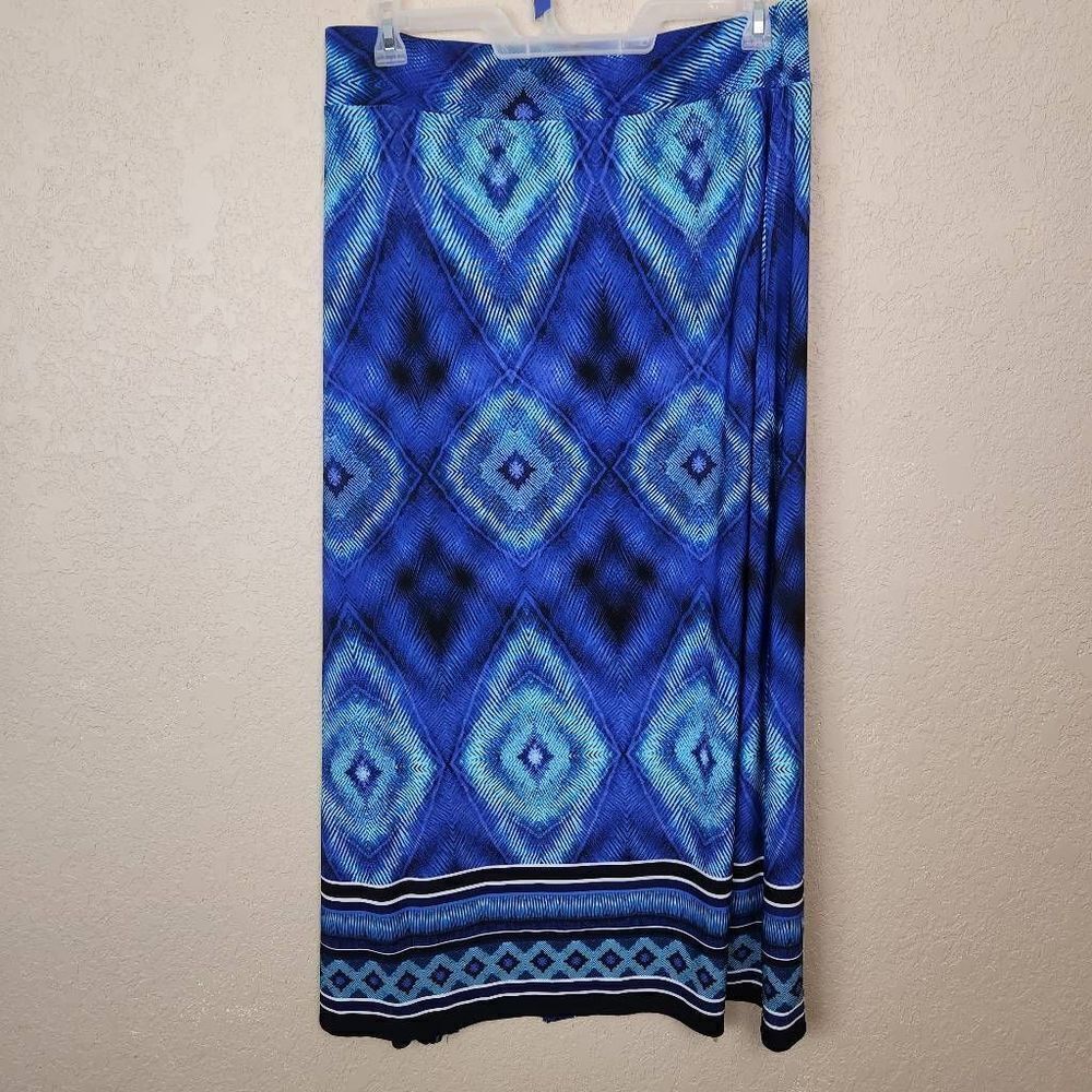 Chico's Blue on Blue Print Maxi Skirt Size 2 Medium (4678)